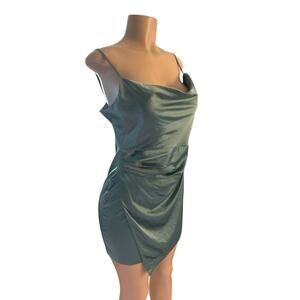 NWT Women S Dress Forum Green Satin Slip Mini Dress Cowl Neck Party Dance Club
